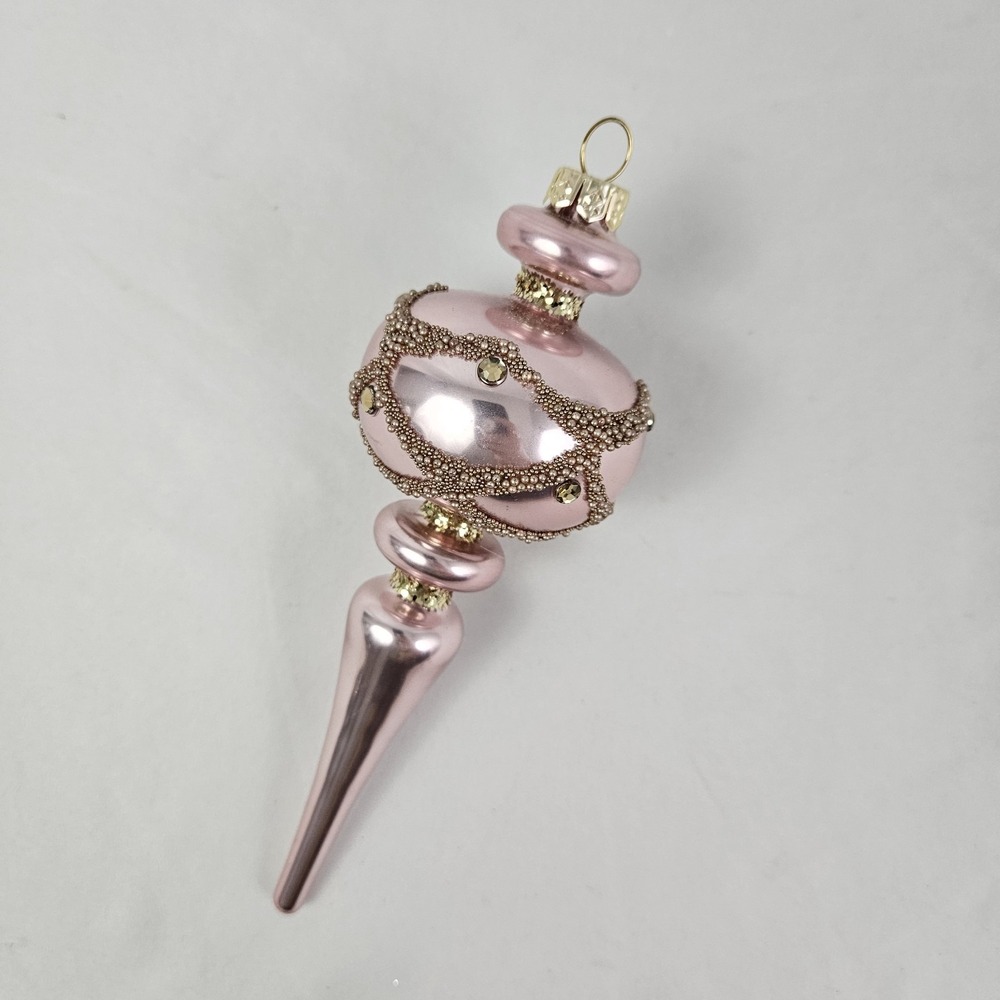 Mercury Glass Finial Christmas Ornament Pink & Gold Opulent 7"
